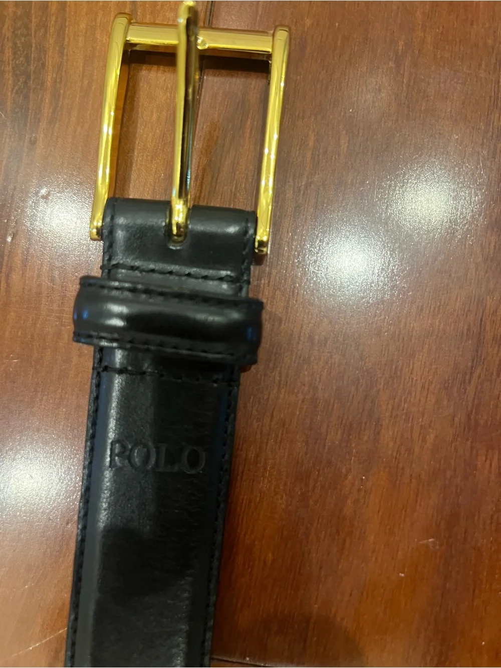 Polo by Ralph Lauren Black Leather Belt with Gold Buckle 1 inch width